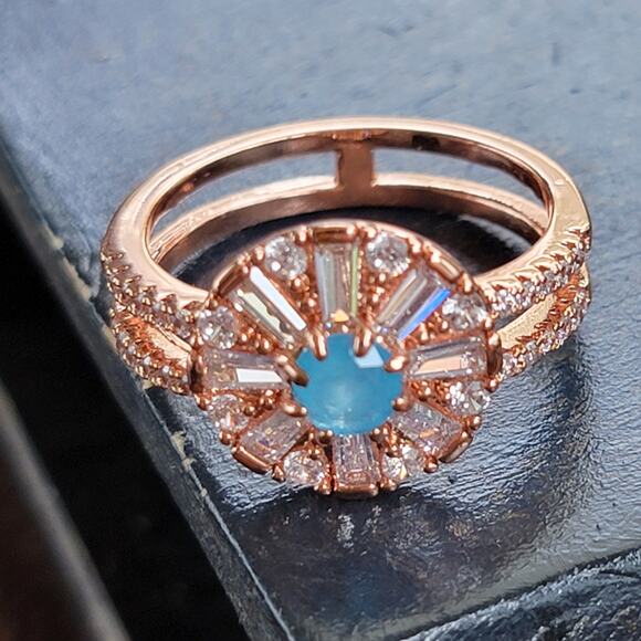 Rose Gold Plated Eternity Ring with Blue Gemstones - Size 10 - Picture 2 of 10